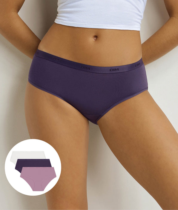 DIM Pack of 3 women's boxer shorts Purple, White Les Pockets Ecodim