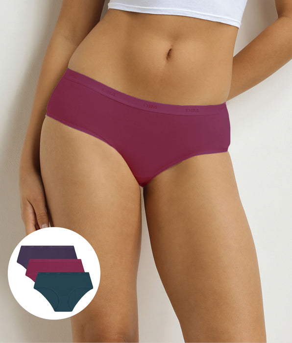 DIM Pack of 3 women's boxer shorts Violet, Red, Green Les Pockets Ecodim