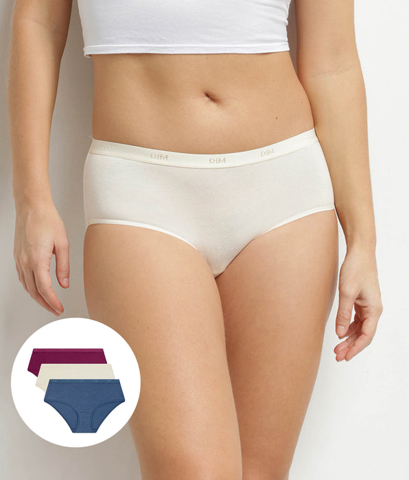 DIM Pack of 3 women's stretch cotton boxer shorts Blue Red Les Pockets Ecodim