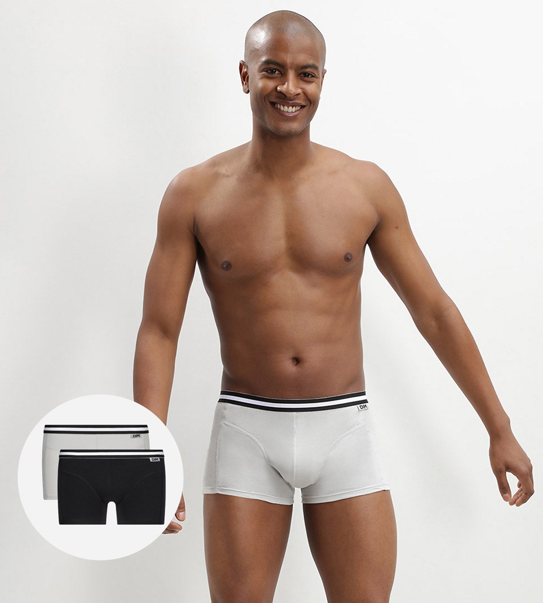 Lot de boxers noir et gris EcoDIM en coton stretch DIM