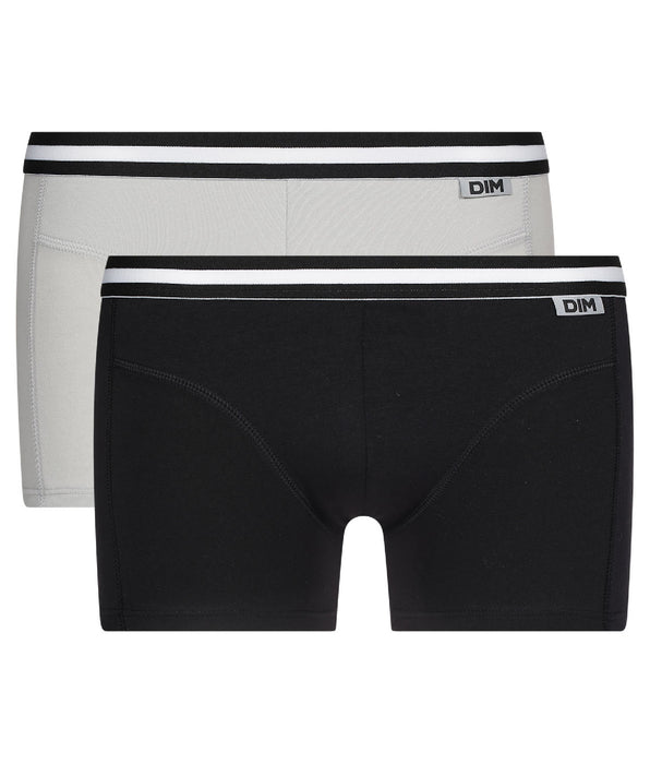 DIM Pack of 2 pairs of EcoDIM stretch cotton trunks in black and grey