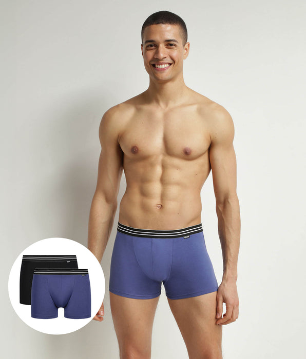 DIM Lot de 2 boxers homme en coton stretch Bleu Turquin Noir EcoDim