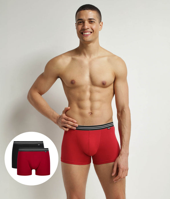 DIM Lot de 2 boxers homme en coton stretch Rouge Carmin Noir EcoDim