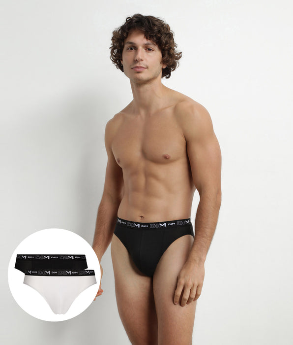 DIM Pack of 2 Men's Briefs Black White Contrast Waistband Dim Cotton Stretch
