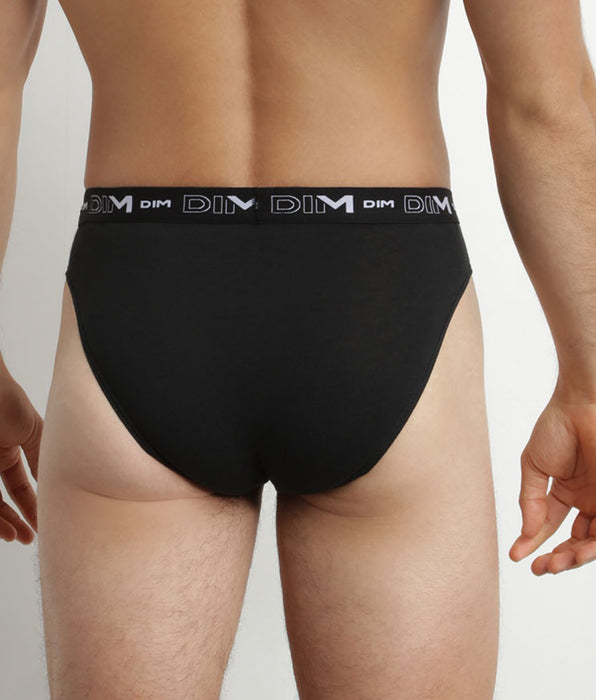 DIM Lot de 2 slips homme Noir Blanc ceinture contrastée Dim Coton Stretch