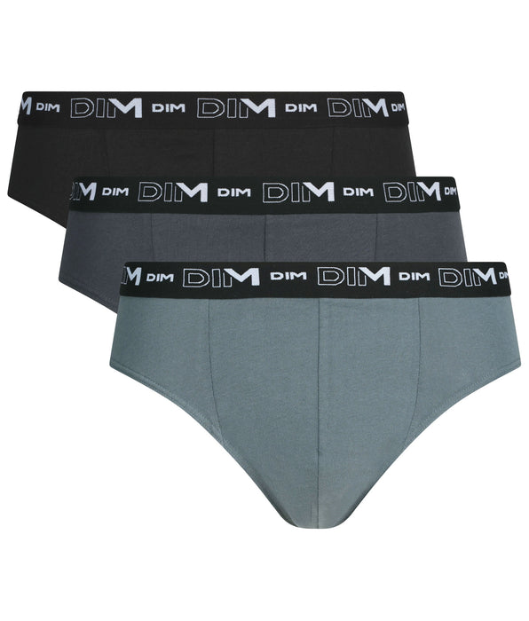DIM Pack of 3 men's briefs Black Grey Dim Stretch Cotton