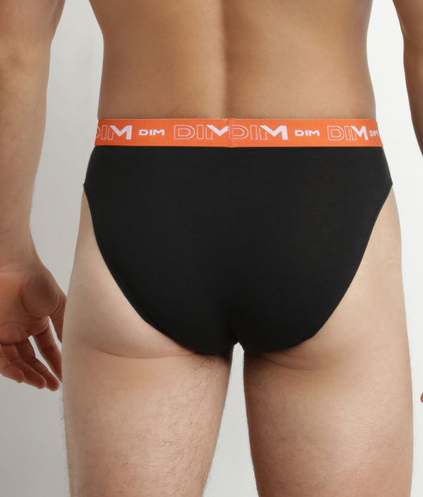 DIM 3er-Pack Herren-Slips Schwarz mit Gürtel Orange/Grün aus Stretch-Baumwolle