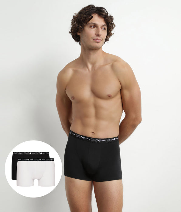 DIM Pack of 2 Men's Boxers Black White Contrast Waistband Dim Cotton Stretch