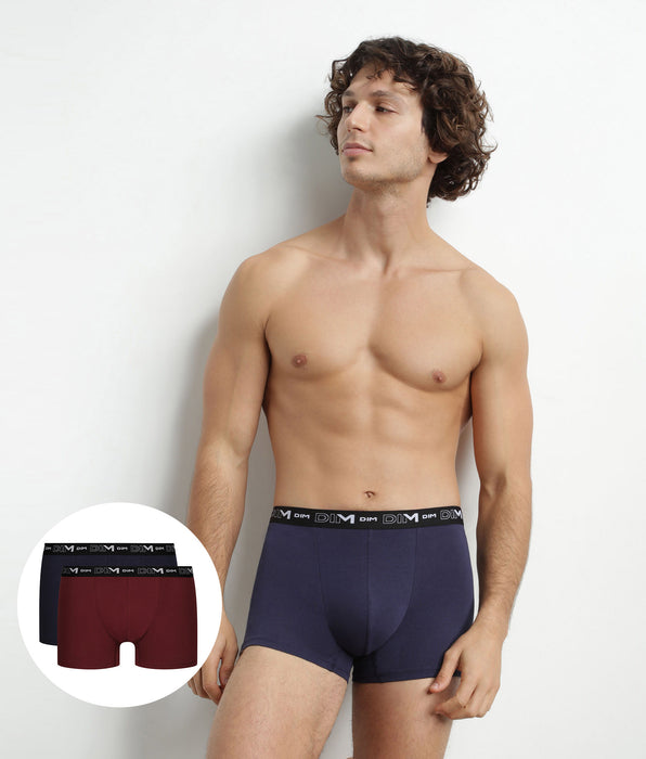 DIM Pack of 2 Men's Boxers Red Blue Contrast Waistband Dim Cotton Stretch