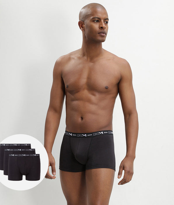 DIM Lot de 3 boxers noir Homme en coton stretch