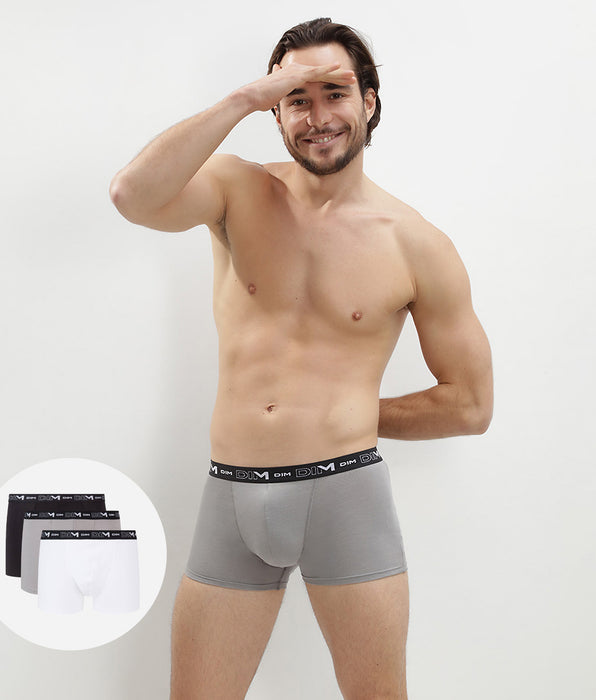 DIM Lot de 3 boxers noir, gris et blanc Homme en coton stretch