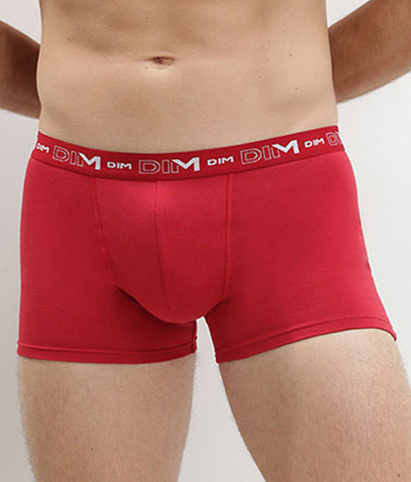 DIM Cotton Stretch pack of 3 men's trunks in denim blue topaz red and steel grey