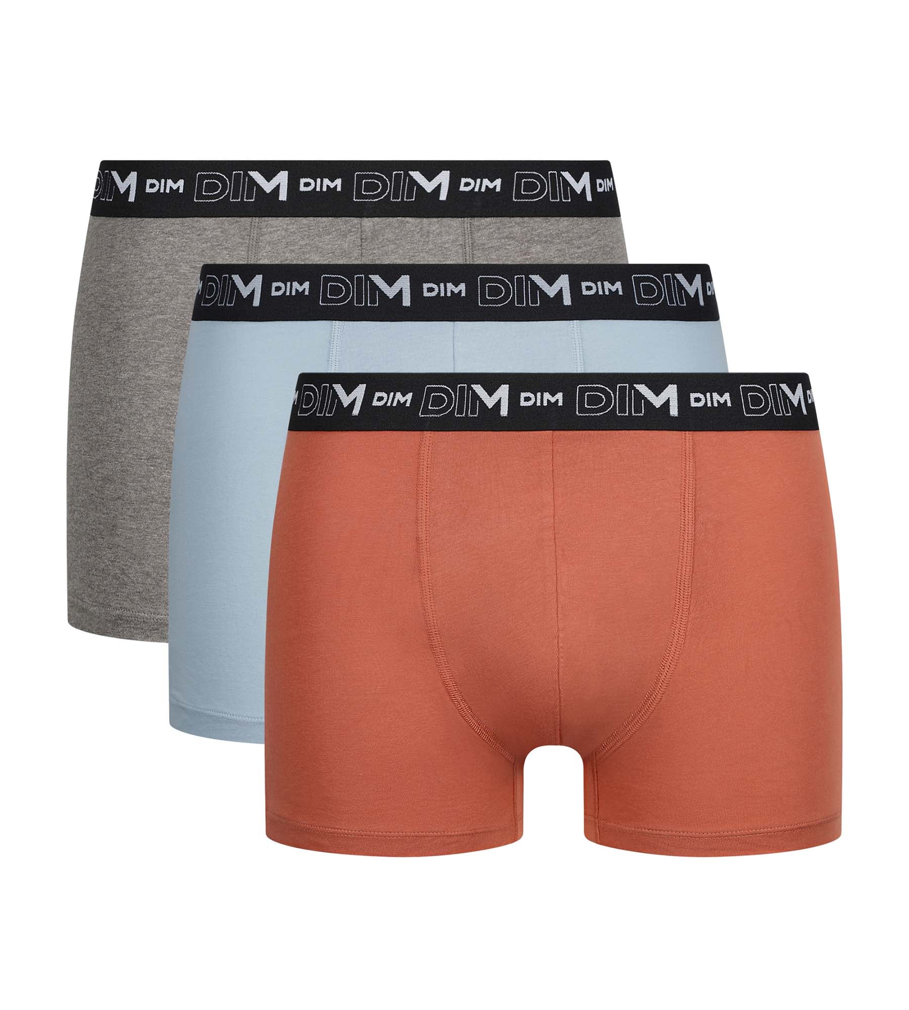 Set van Heren Bruin Blauw Rood DIM Cotton Stretch Boxershorts DIM