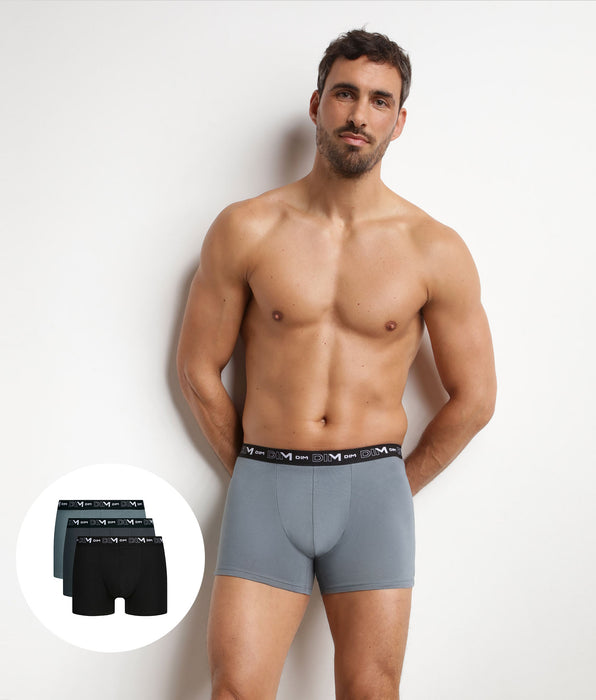 DIM Pack de 3 bóxers para hombre Negro Gris cinturilla en contraste Dim Coton Stretch