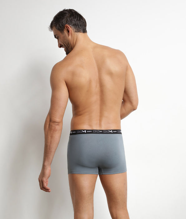 DIM Pack of 3 men's boxer shorts in black and grey with contrasting waistband Dim Cotton Stretch