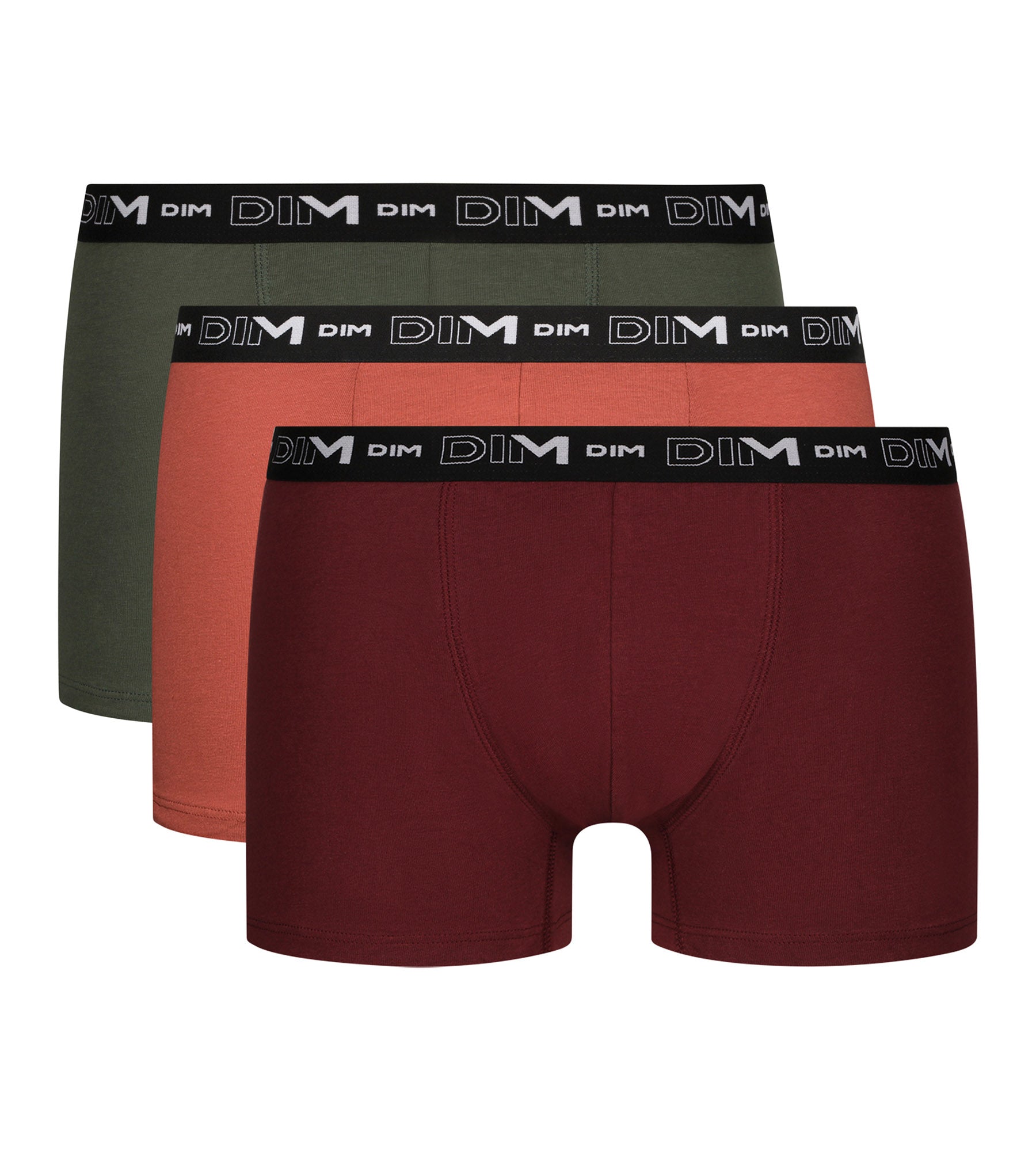 Pack of Red Green Dim Cotton Stretch Boxer Briefs for Men DIM