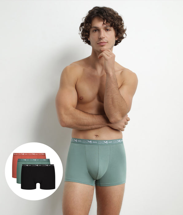 DIM Lot de 3 boxers homme en coton Noir Vert Dim Coton Stretch