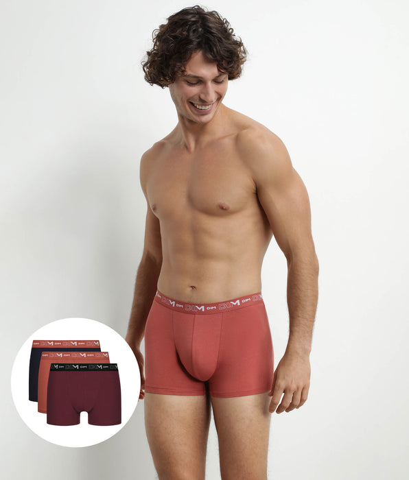 DIM Lot de 3 boxers homme Noir Marron Terracotta Chiné Dim Coton Stretch