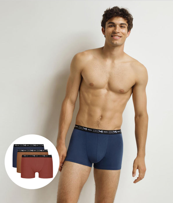 DIM Lot de 3 boxers homme Corail Ocre Nocturne Coton Stretch