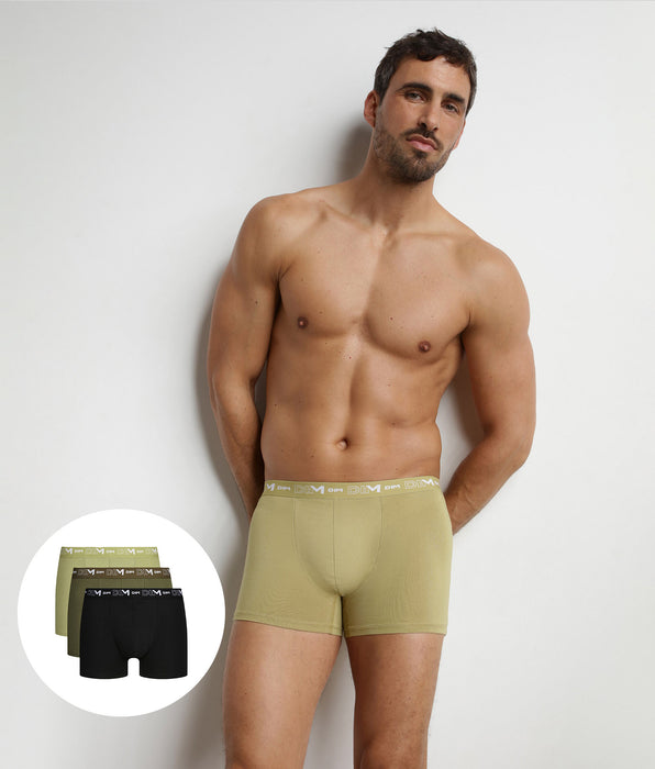 DIM 3er-Pack Herren-Boxershorts Schwarz Sand Kontrastbund Dim Coton Stretch