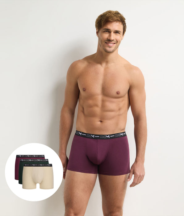 DIM 3er-Pack Herren-Boxershorts in Feige, Dunkelgrün und Ecru aus Coton Stretch