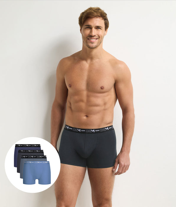 DIM Lot de 4 boxers homme gris, gris foncé, bleu, bleu foncé Coton Stretch