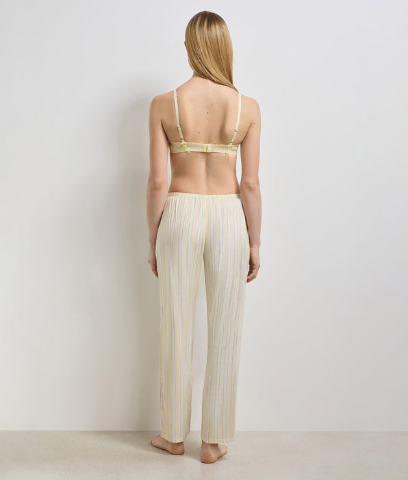 DIM Pantalon de pyjama twill rayé écru jaune Slow Days Fresh Vibes