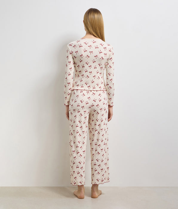 DIM ⁣⁢Calças compridas de mulher em algodão canelado marfim nacarado Cozy Christmas⁤⁣