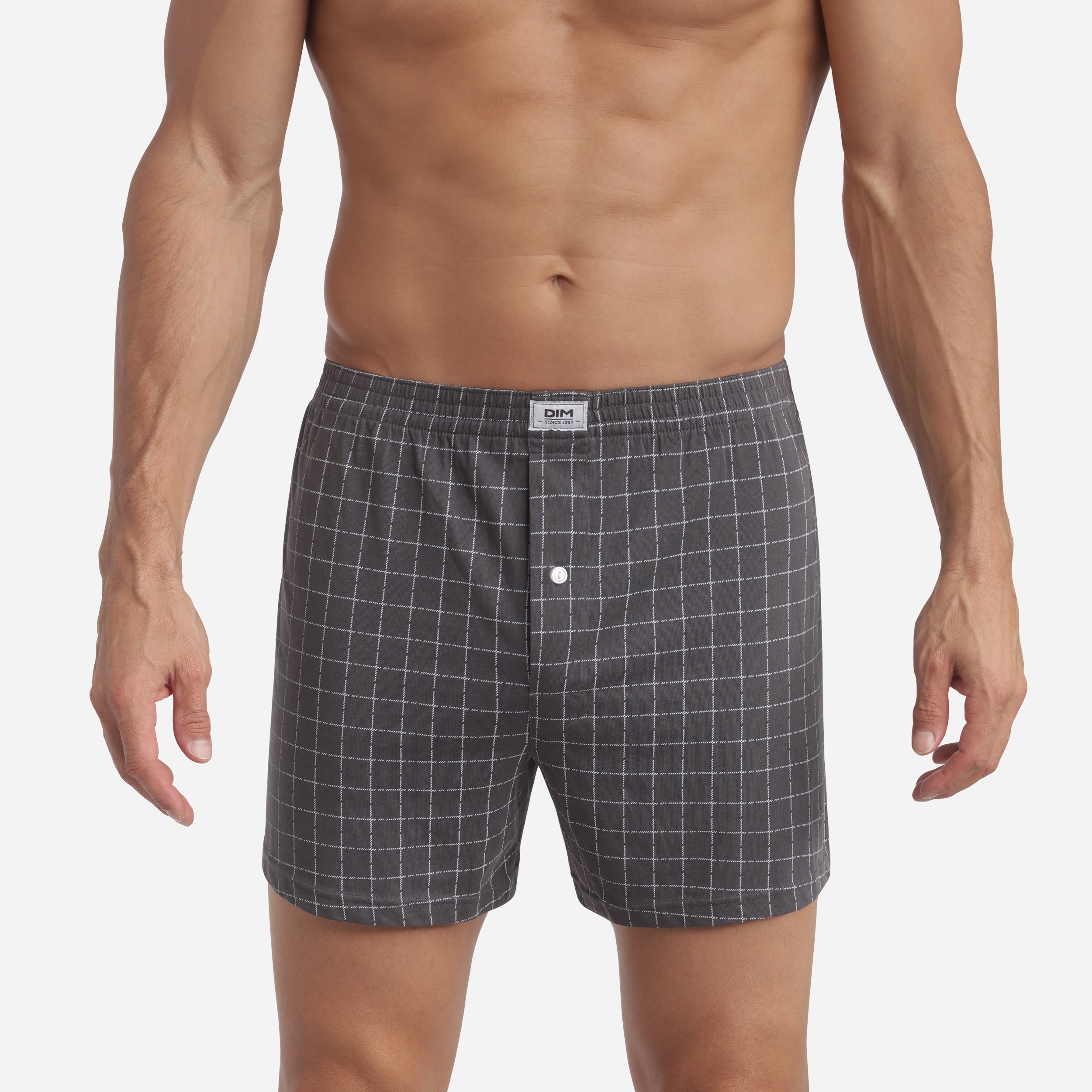 Dim Calecons Caleçon homme Anthracite à carreaux Dim Coton | DIM
