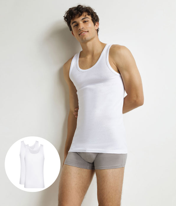 DIM Lot de 2 débardeurs homme en coton Blanc EcoDim