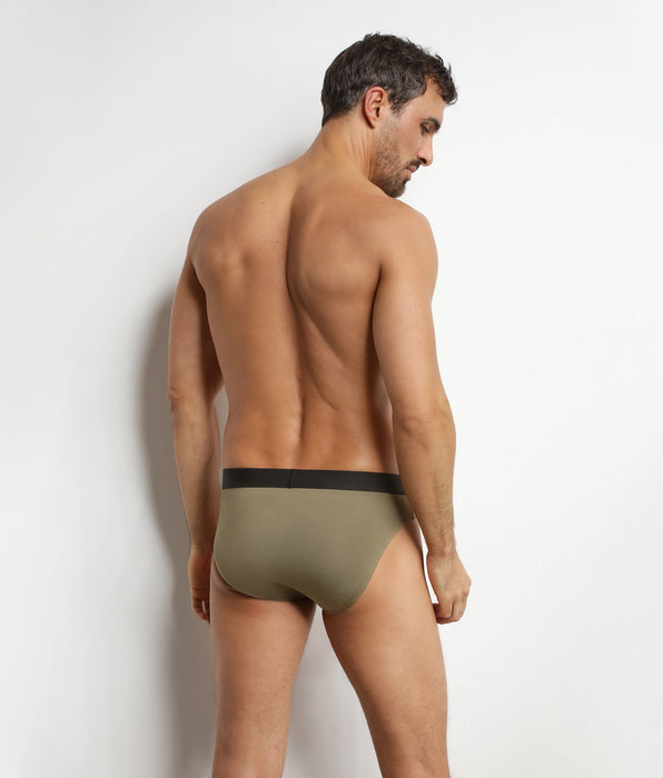 DIM Pack of 3 men's briefs in cotton Black Khaki Red Pure Comfort