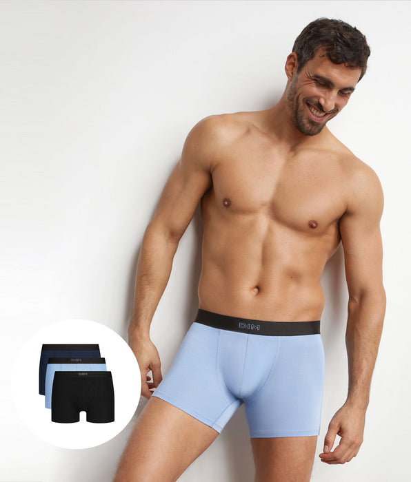 DIM Pack of 3 men's cotton boxer shorts in Black Blue Pure Comfort