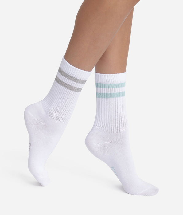 DIM 2er-Pack Socken aus gerippter Baumwolle in Weiß und Lurex Blau Grau von Dim Mode