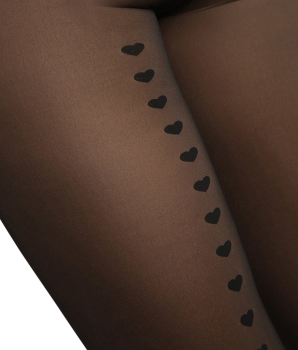 DIM Warme Strumpfhose mit transparentem Effekt schwarz mit Herzchen Thermo
