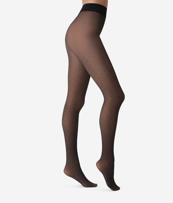 DIM Warme, transparante panty met zwarte stippen 80D Thermo