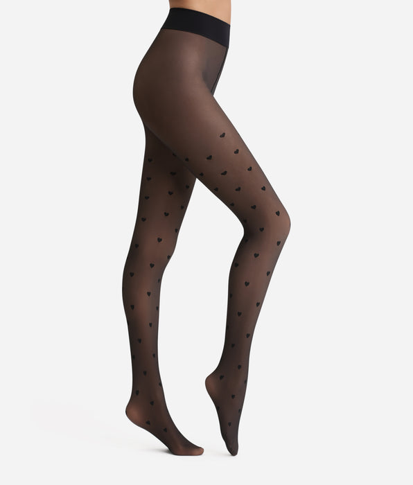 DIM Thermo 80D warm sheer patterned tights with multiple hearts