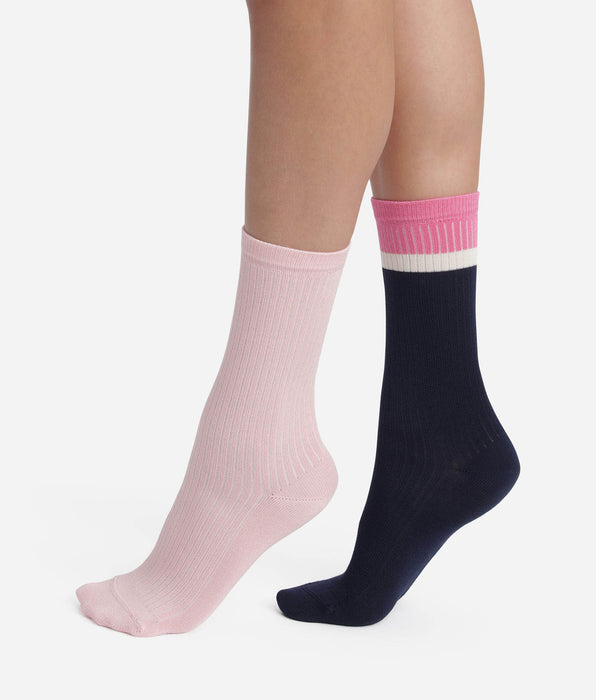 DIM Lot de 2 paires de chaussettes en coton Marine Rose Dim Modal