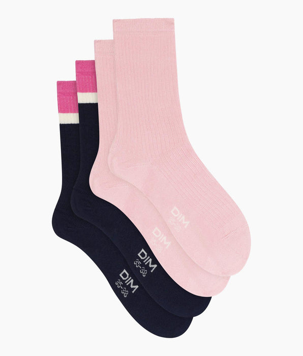 DIM Lot de 2 paires de chaussettes en coton Marine Rose Dim Modal