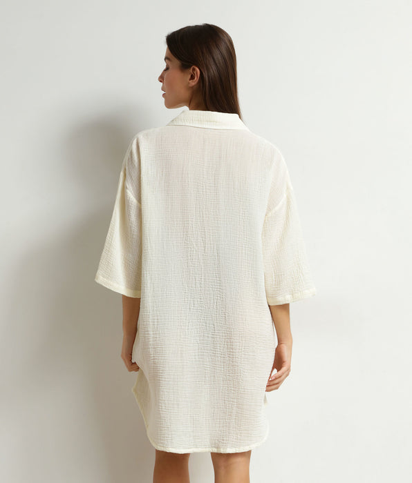 Women's beach dress in cream white cotton gauze by Dim