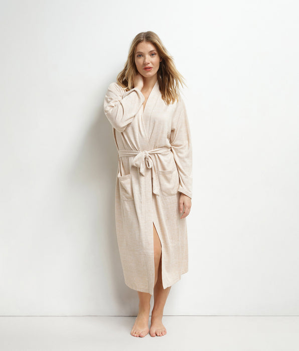 DIM Gilet long femme en maille tricotée Sable Dim Chillness