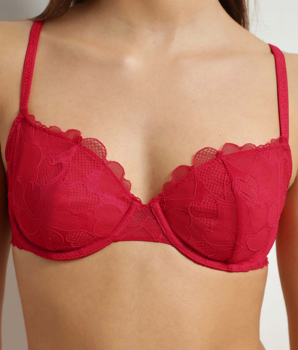 DIM Vollschalen-BH aus Spitze mit Herzmuster Rouge Red Love