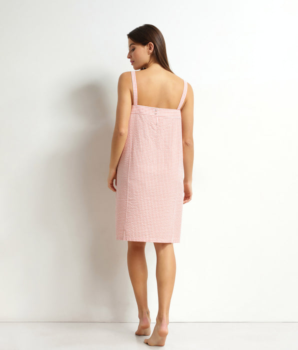 DIM Damen-Nachthemd aus Seersucker mit Vichy-Karomuster Apricot Écru Dim Nightwear