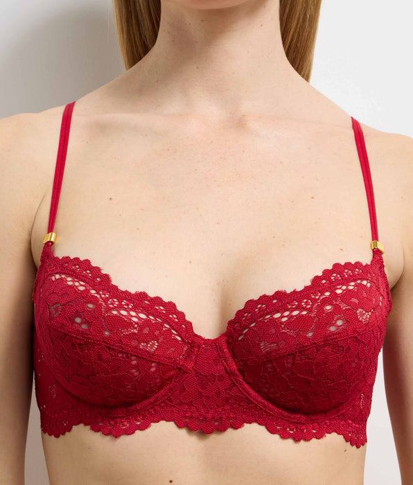 DIM Burning Eclat red lace underwired balconette bra
