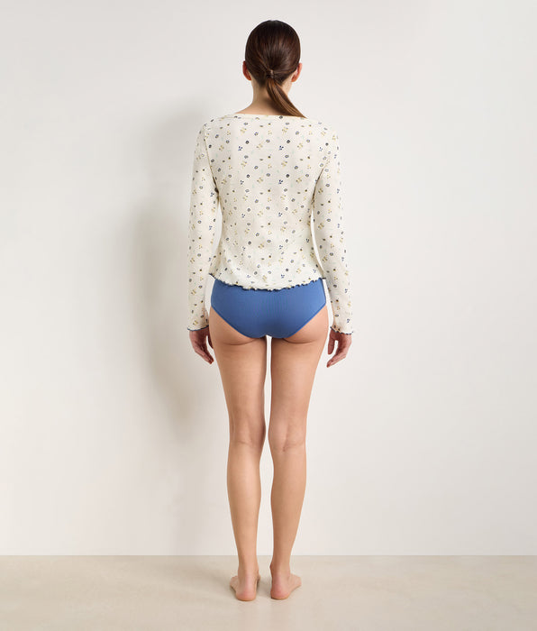DIM Langärmliges Oberteil mit U-Boot-Ausschnitt aus naturfarbener Baumwolle mit Blumenprint von Slow Days Fresh Vibes