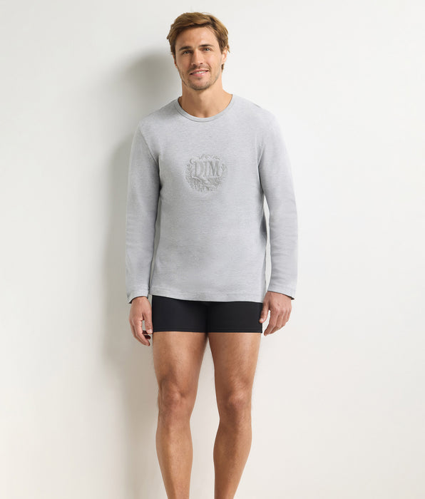 DIM Langàrmliges Herren-T-shirt mit Rundhalsausschnitt aus Dim Interlock in Grau meliert