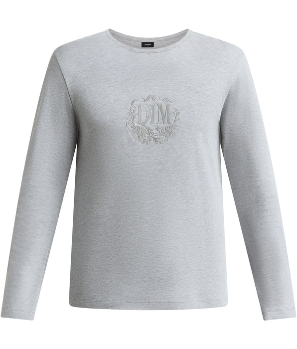 DIM Men's long-sleeved crew-neck top in mottled grey Dim Interlock