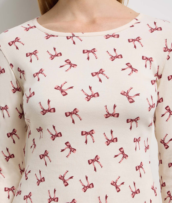 DIM Cozy Christmas pearly ivory ribbed cotton long-sleeve crew-neck top