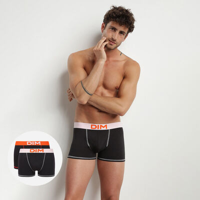 Pack of 2 men's stretch cotton boxer shorts in Black with an Orange waistband by Mix & Colours, , DIM