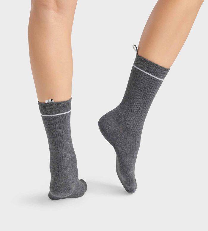 Graue Rippstrick-Socken aus Modal-Baumwolle - DIM Icons, , DIM