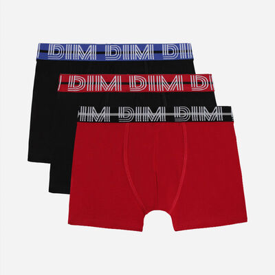 3er-Pack rubinrote Jungen-Boxershorts aus Stretch-Baumwolle mit kontrastierendem Bund - EcoDIM, , DIM